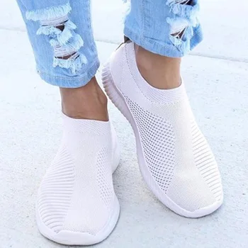 

Women Sneaker Air Mesh Soft Female Knitted Vulcanized Shoes Casual Slip On Ladies Flat Shoes Walking Footwear Zapatillas Mujer