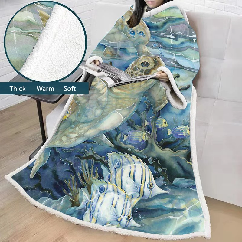 

Marine life Super Soft Comfy Warm Big Super Soft Throw Blanket Long Shaggy Fuzzy With Fluffy Sherpa With Large Sleeves BS19