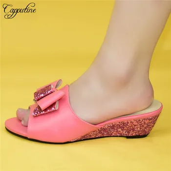 

Hot sale coral color wedge heel African slipper shoes for lady 88-32, heel height 5cm