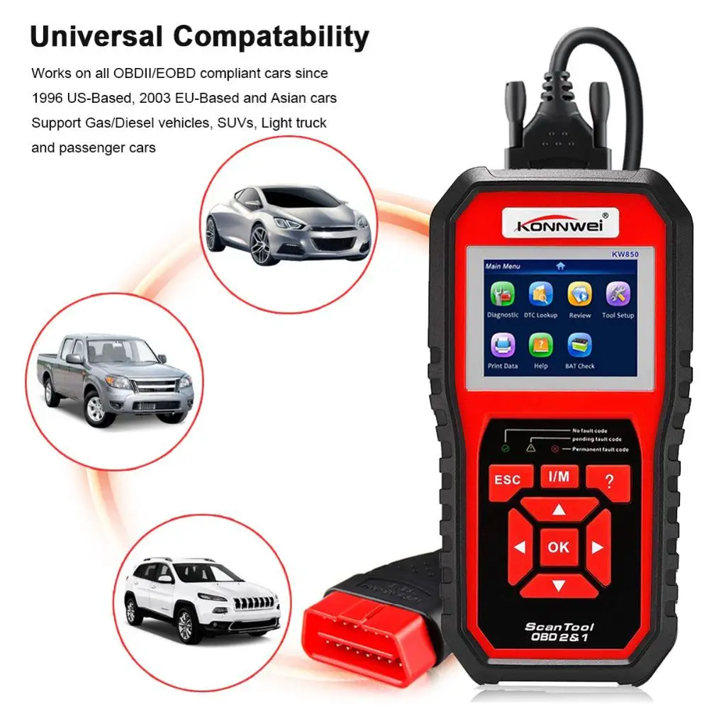 Профессиональный OBD сканер OBD2 для диагностики автомобиля KW850 автомобильный