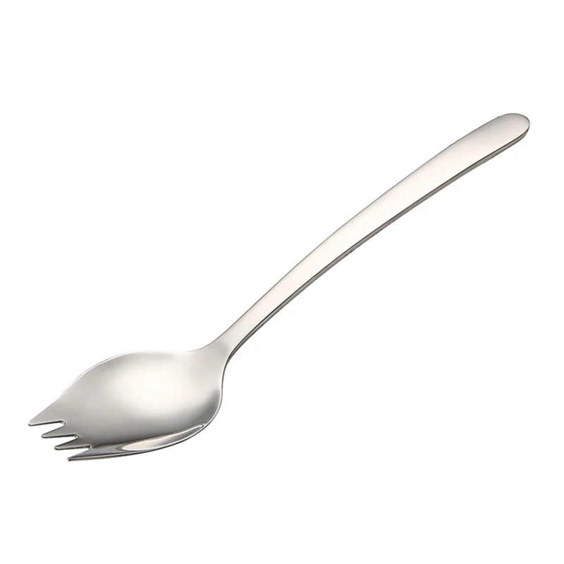 Длинная ручка Spork с полированной чашей для пикника на открытом воздухе и использования для хранения посуды двойного назначения ложка