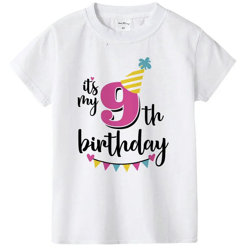 Футболка с короткими рукавами и надписью «Happy Birthday» для мальчиков, одежда для дня рождения для мальчиков 1, 2, 3, 4, 5, 6, 7, 8, 9 лет, топы для маленьких девочек, рубашки