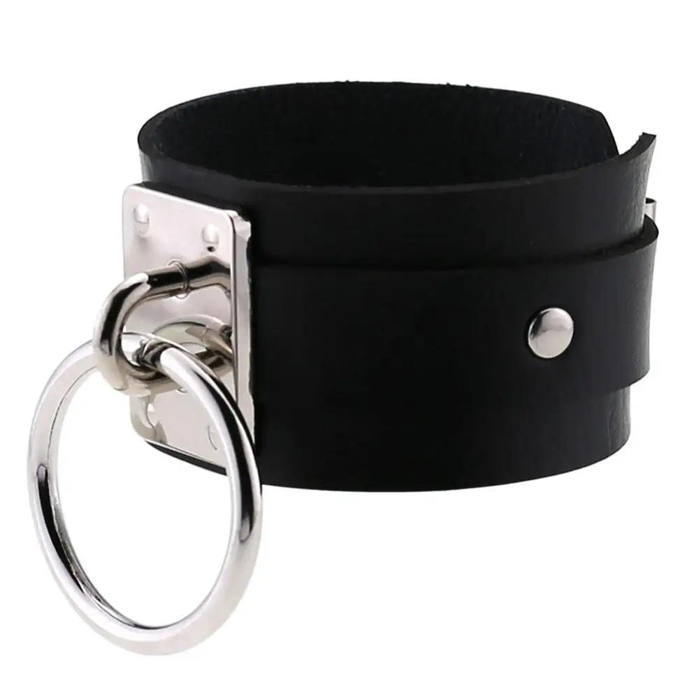 Handmade Gothic Punk Leather Bracelets Metal O-Round Bangle Jewelry Women Men leather bracelet metal bracelet