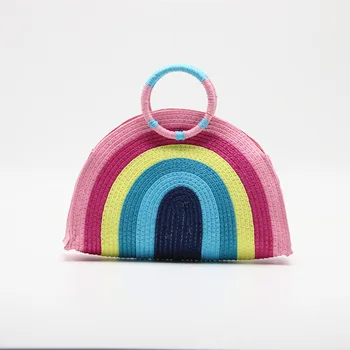 

New Rainbow Straw Bag Portable Woven Bag Luxury Handbags Women Bags Designer