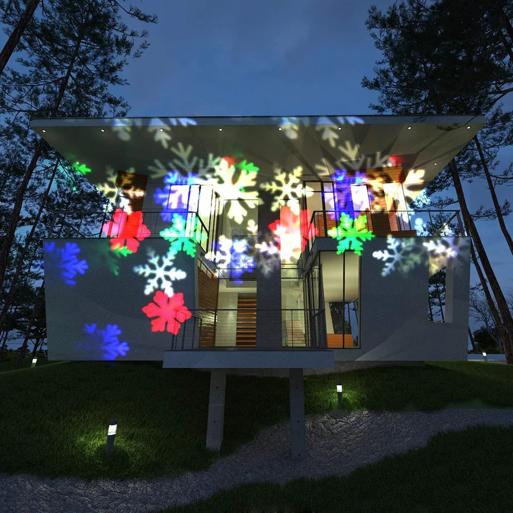 Solar Christmas Snowflake Laser Disco Light IP65 Outdoor Moving Snowfall Laser Projector Lamp For New Year Party Wedding Decor