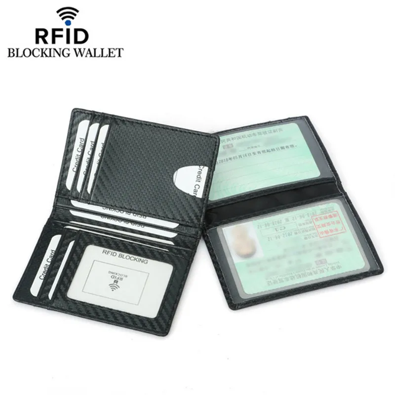 

Тонкий RFID-кошелек держатель для карт из углеродного волокна, из искусственной кожи, для водительских прав, мужской карт-Холдер, кошелек