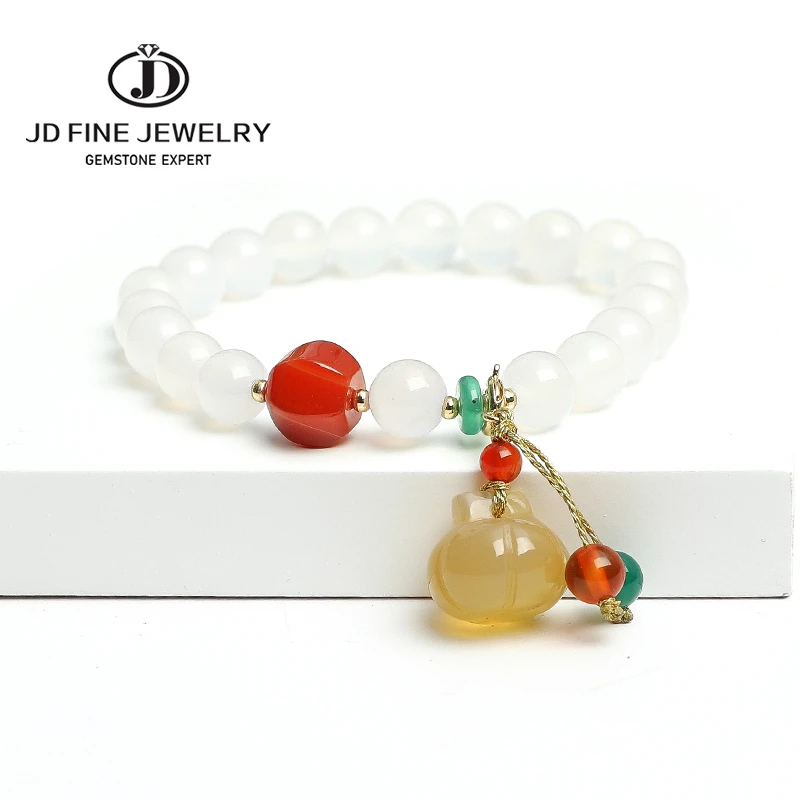JD Natural White/Red/Green Agate Handmade Bracelets Exquisite Pumpkin Jade Beads  Bracelet Lucky Jewelry Gift For Women|Charm Bracelets| - AliExpress
