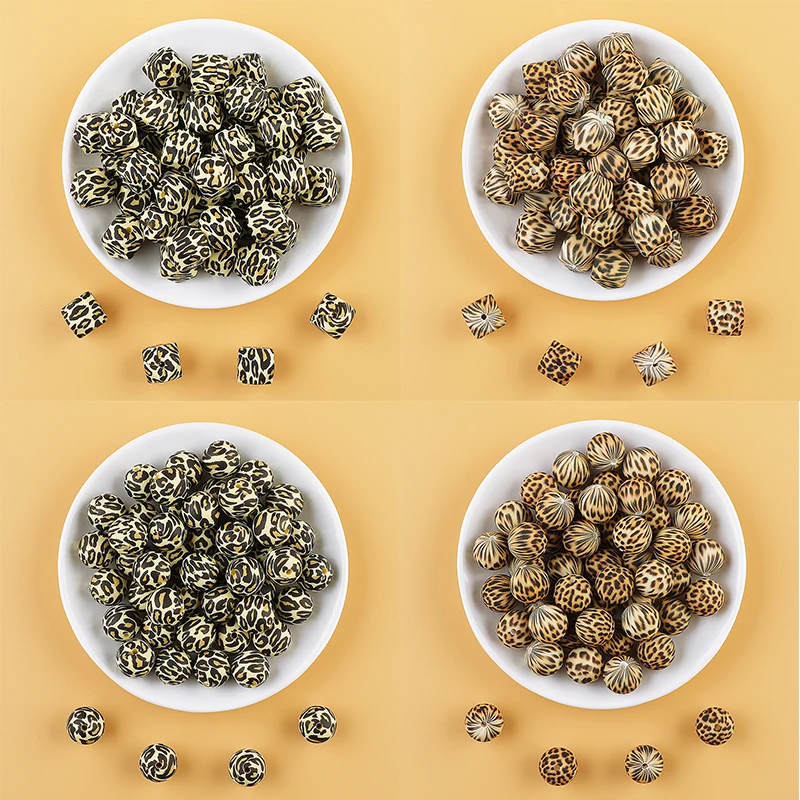 

TYRY.HU 10pcs Leopard Hexagon Silicone Loose Beads Teething Beads DIY Chewable Teething Beads BPA Free Baby Teethers DIY Jewelry