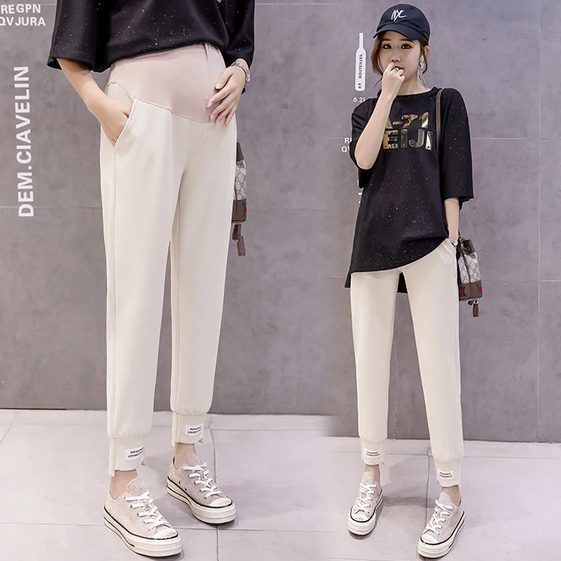 8235# Autumn Thin Maternity Pants High Waist Adjustable Belly Clothes for Pregnant Women Fall Spring Pregnancy Trousers