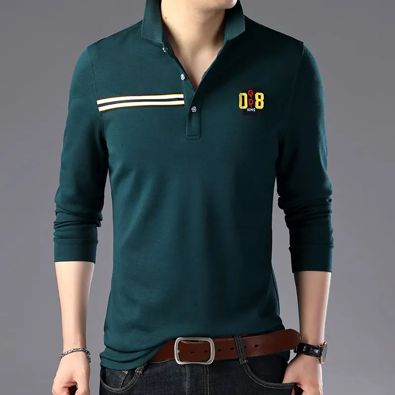 Высший сорт новые модные бренды рубашек-поло рубашки для мужчин мальчиков корейский длинный рукав Slim Fit Boyfriend подарок поло Повседневная мужская одежда