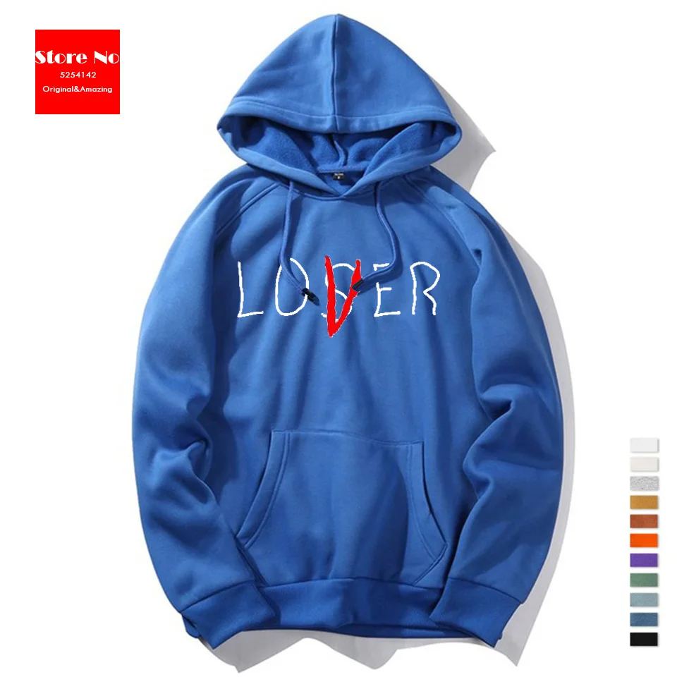 Lover Loser мужская толстовка с принтом, Зимние толстовки с капюшоном, Толстовка свободного кроя в стиле хип-хоп, Модный пуловер