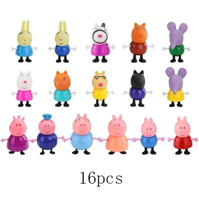 16pcs 25 шт. Свинка Пеппа класс Друзья Набор фигурок игрушки ПВХ аниме торт Figura Свинья Джордж семья мама, бабушка, Grandfa Подарочная игрушка для ребенка - Цвет: 16pcs