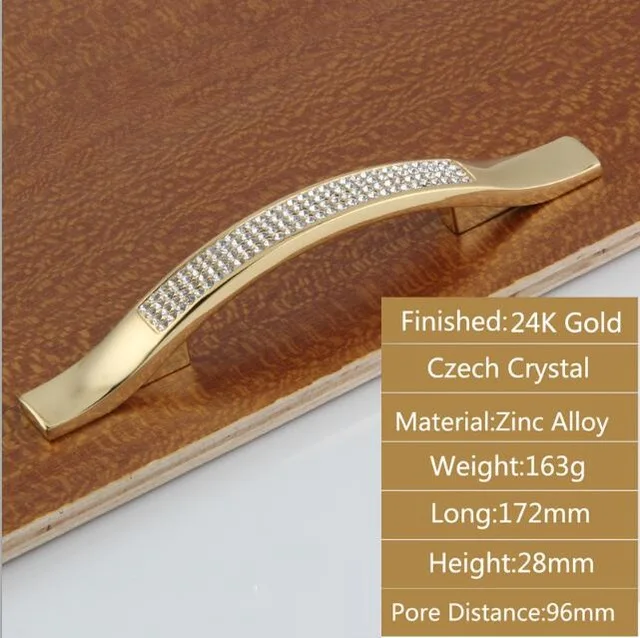 Gold C 96MM Кабинет ручки С кристалалми и стразами с выдвижными ящиками ручки для шкафов, гардеробов дверные ручки мебельные ручки тянуть - Цвет: Gold C 96MM