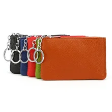 Кошелек для ключей из натуральной кожи, популярный маленький кошелек для монет карамельного цвета, румяно-красная посылка для карты автобуса, карман на молнии, логотип на заказ