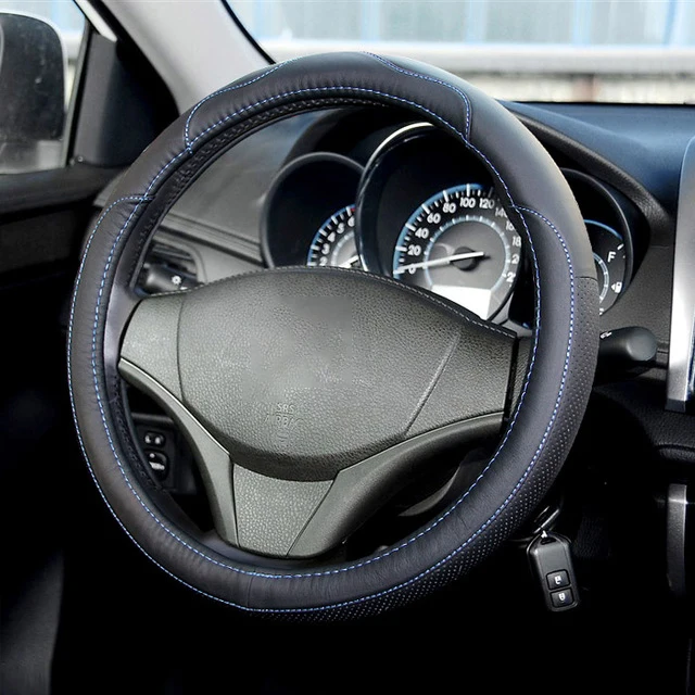 Кожаный Автомобильный чехол на руль для Toyota Corolla Avensis Yaris Rav4 Hilux Prius Auris 2013 авто аксессуары - Название цвета: Blue