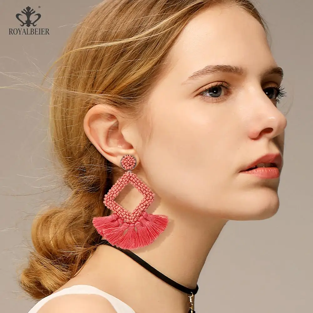 

ROYALBEIER Bohemia Multicolor Beaded Drop Beads Earrings Jewelry Pendientes Woman Statement Handmade Earrings Dropshipping