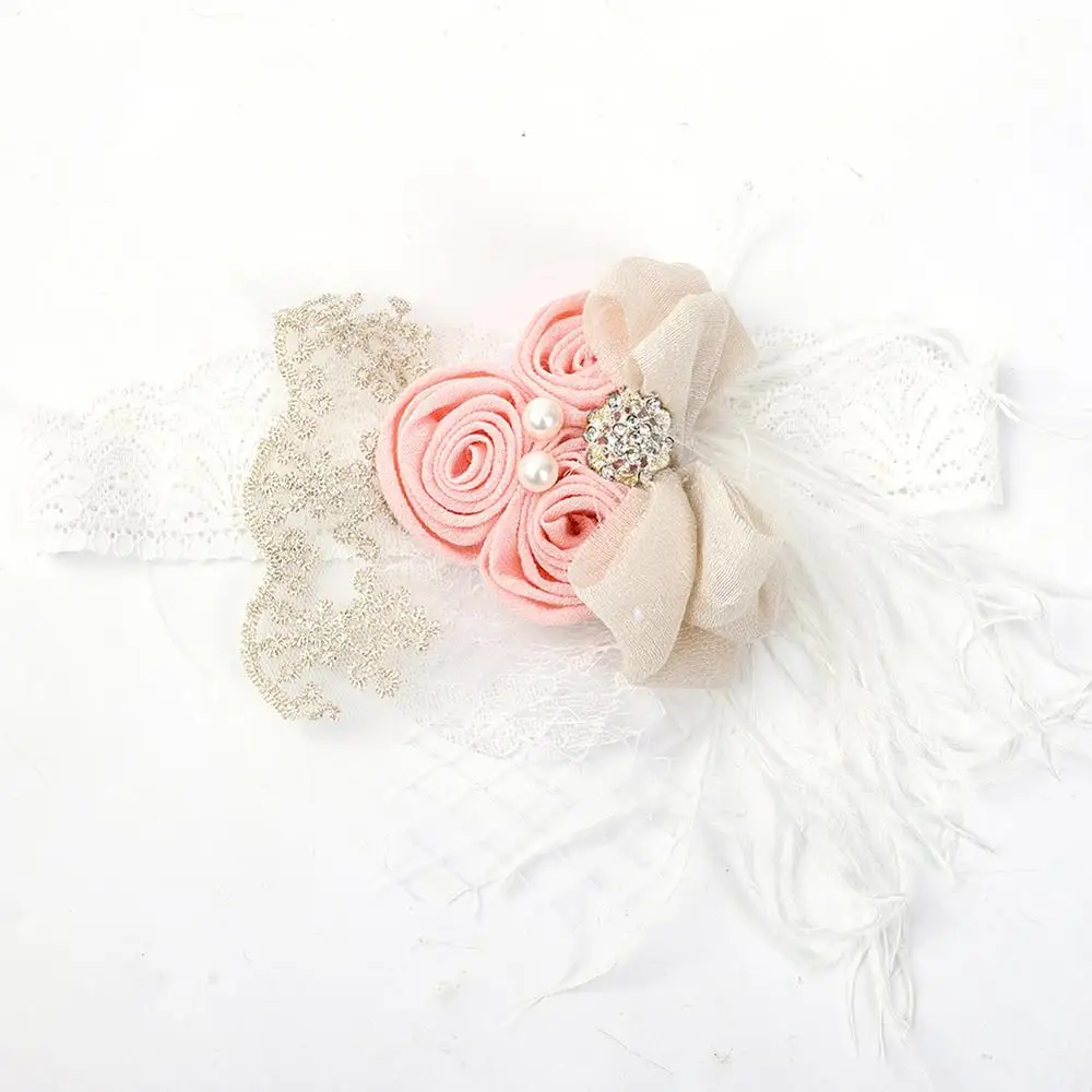 Satin Flower Feather Baby Headband White Lace Rhinestone Pearl Princess Girls Hair Band Vintage Fashion Newborn Accessories hair accessories hair bands hair headband accessories baby headband set