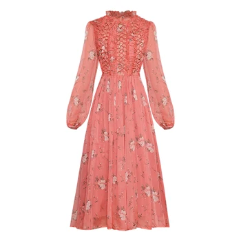 

VERDEJULIAY Runway Princess Long Dress 202 Spring Autumn Fashion New Designer Bandage Flower Print Ruffles Long Elegant Dress