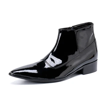 

zip Genuine leather pointed-toe black ankle boots low heel formal boots fashion party stage dress shoes