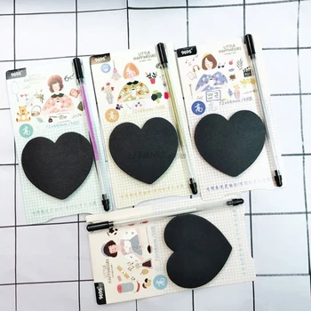 

50 Sheets Black Sticky Notes with Fluorescent Pen Set Creative Office Stationery Self-Adhesive Note Pads