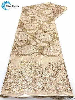 

Alisa latest african embroidered coarse mesh fabrics french lace with sequins 5 yards/piece nigerian net laces fabrics for dress