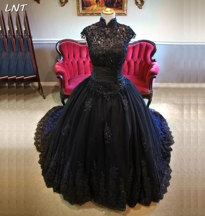 

Black Gothic Wedding Dresses with Keyhole Back Custom Bridal Dresses Bride