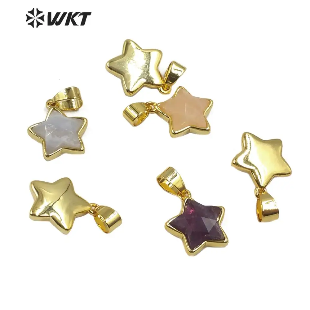 WT-P1493 кулон из натурального камня в форме звезды лунный камень/синий ворота с позолоченной застежкой модные ювелирные изделия из камня