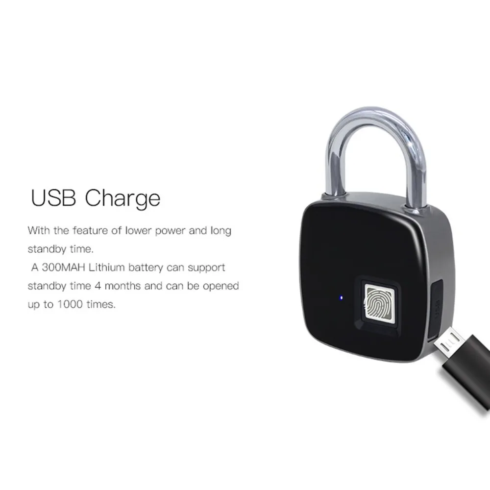 Smart Keyless Fingerprint Lock P3+ USB Rechargeable Access BT Security Padlock Door Luggage Case Lock For Android iPhone