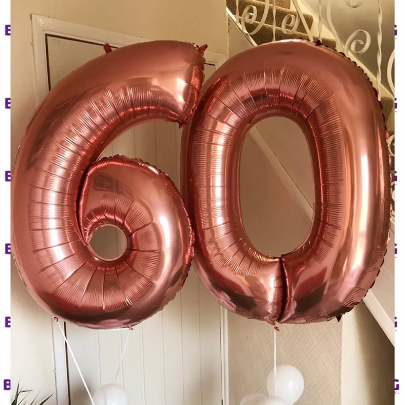 2pcs 32 Or 40 inch Happy 60 Birthday Foil Balloons pink blue gold number 60th Years Old Party Decorations Man Boy Girl Supplies | Дом и сад