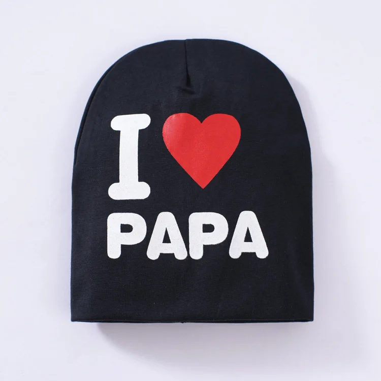 Детские шапки с надписью «I Love PAPA MAMA»; сезон весна-осень-зима; теплые головные уборы; милая шапка для малышей; аксессуары колпачки для мальчиков и девочек - Цвет: Black PAPA