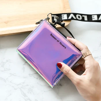 

Fashion Small Wallet Women Short Wristlet Thin Purses Ladies Money Bag Korean Female Holographic Wallet 2020 Walet Slim Vallet