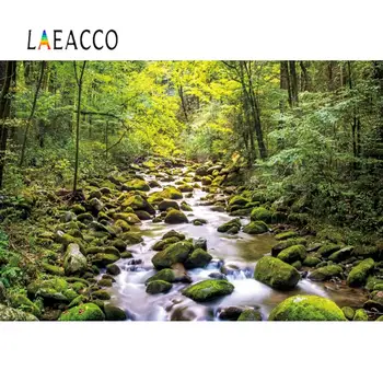 

Laeacco Forest Tree Green Moss Shrub Park Stone Creek Scenic View Photo Background Photography Backdrop Photo Studio Photocall