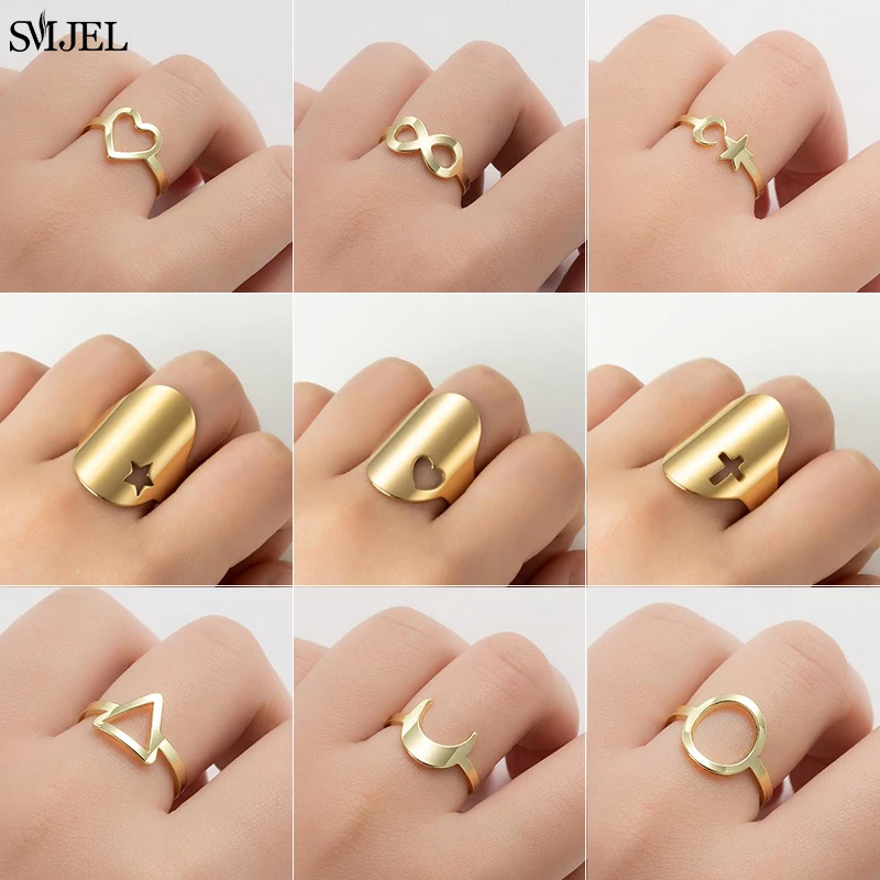 Multiple Stainless Steel Rings for Women Men Trendy Cross Geometric Crescent Star Statement Ring Couple Jewelry Accessories Gift | Украшения