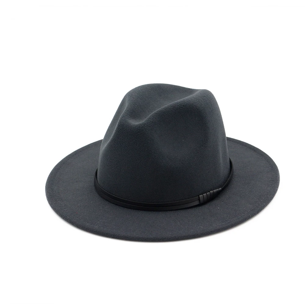 Gray Женская и Мужская шерстяная шляпа Fedora джентльмен Элегантная Дамская шапка на осень зиму широкий джазования с полями Кепка - Цвет: Gray