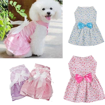

Cute Pet Dog Clothes Dresses Lace Princess Bowknot Small Dog Dress Puppy Clothing Spring Dresses Summer Clothes Pet Clothes