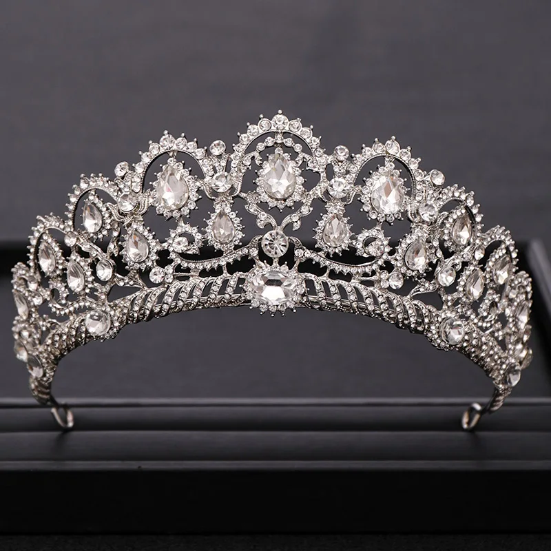 Винтажная Свадебная большая корона, головной убор с серебряными стразами, Хрустальная корона принцессы, свадебная корона, аксессуары для волос, свадебная корона