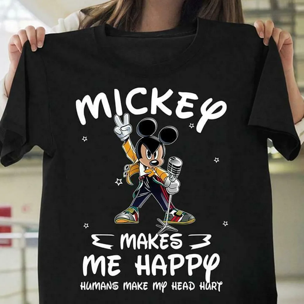 Mickey Makes Me Happy Humans Make My Head Hurt Men T-Shirt Cotton S-5XL Summer Plus Size TEE Shirt |