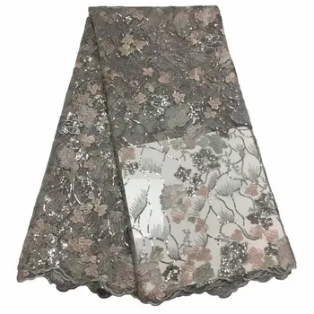 

French Net Lace Fabric 2019 Multicolor sequins african guipure lace fabric with embroidery mesh tulle cord yellow lace fabric