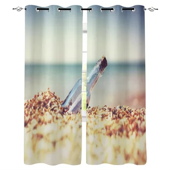 

Bottle Sunlight Beach Yellow Window Curtains Living Room Kitchen Curtains for Bedroom Left and Right Biparting Open Curtains