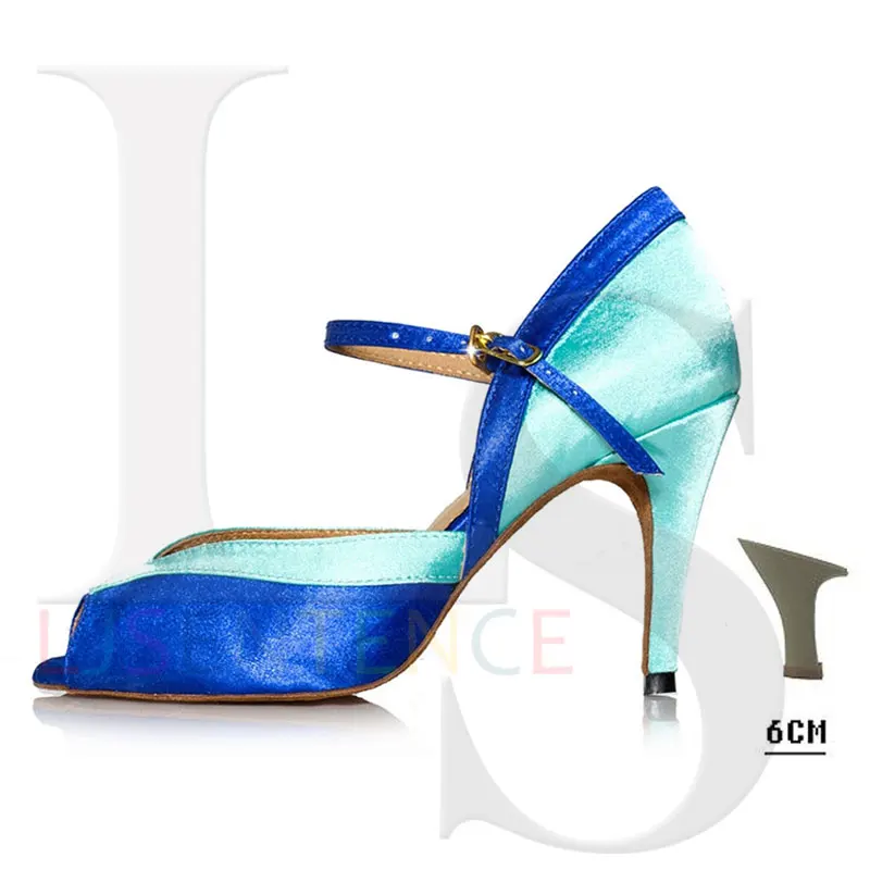 Blue 6 Cm Синяя профессиональная сатиновая обувь для латинских танцев, популярная женская обувь на высоком каблуке для танго, сальсы, Пасо-Добли, ча-ча, румбы, джив, LJSENTENCE, L002 - Цвет: Blue 6 Cm