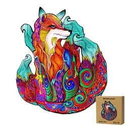 Novo colorido quebra cabeça de madeira em forma animal raposa brinquedo parede pendurado arte irregular padrão presente para crianças a4a5 100 + pçs
