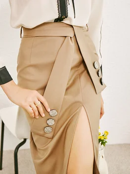 

Khaki Skirt Women's Natural Waist 2020 Autumn and Winter New Fashion Waistband Medium-Length Dress Bag Hip Skirt Dropshipping