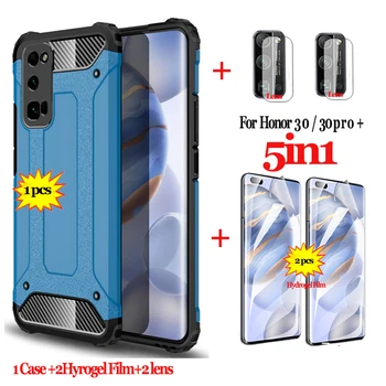 

5-in-1 Lens,Hydrogel film for honor 30 pro plus not glass+Armor case honor30 30s full cover Rubber Shockproof case honor 30 pro+