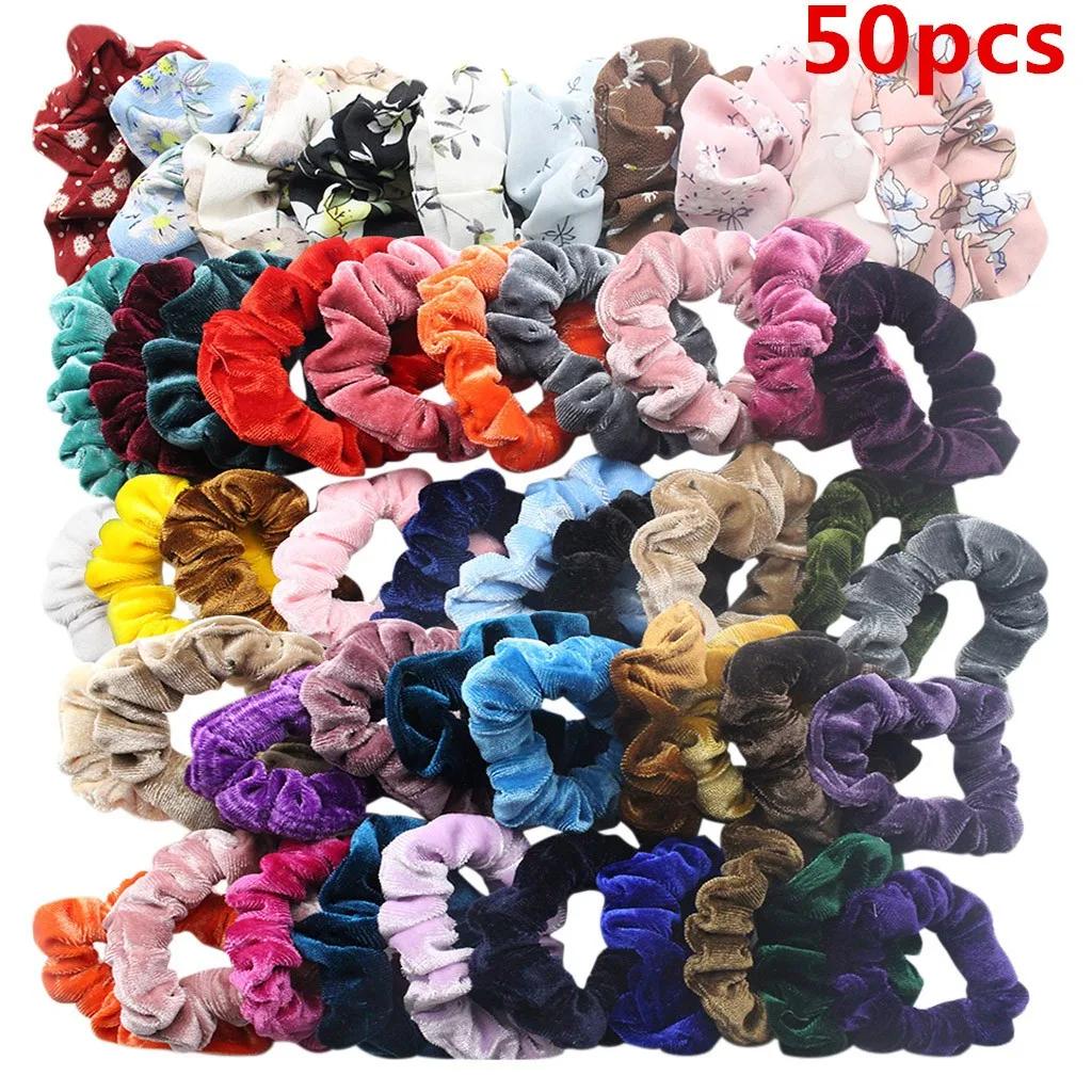 50 Pcs Elastic Hair Bands for Women Hair Accessories Solid Color Women Girls Headwear Ponytail Holder Hair Ring