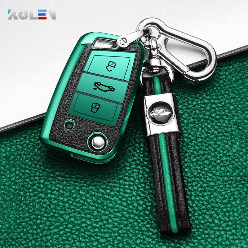 Чехол кожаный и ТПУ для Volkswagen VW Golf 7 MK7 Tiguan Seat Ibiza Leon FR 2 Altea Aztec Skoda Octavia A7|Футляр автомобильного ключа| |