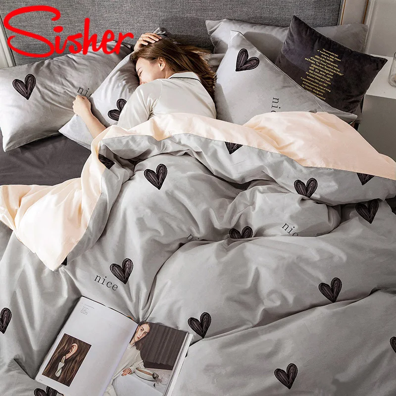 

Sisher Soft Cotton Bedding Set King Size Nordic Duvet Cover Single Queen Adult Bedclothes Modern Simple Bed Sheet Quilt Covers