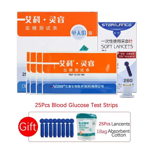 On Call EZ IV Blood Glucose Medical Meter Kit with Test Strips & Lancets Needles Blood Sugar Test Monitor Device for Diabetes 25Strips and Lancets