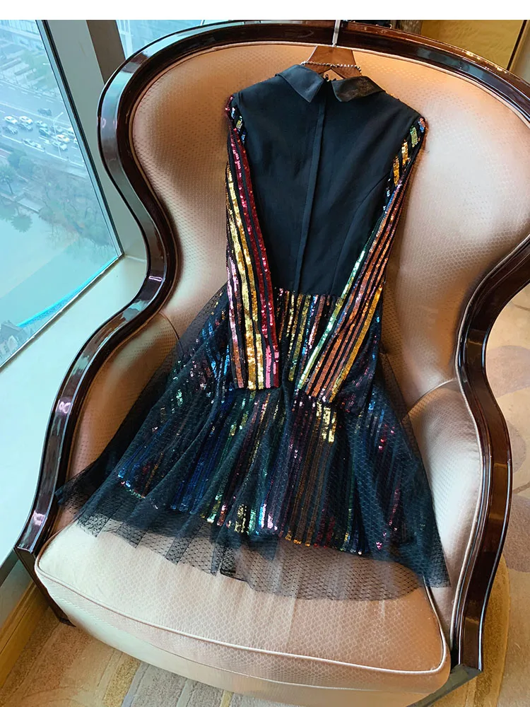 Радужное блестящее платье знаменитостей женское мини-платье с длинными рукавами негабаритное женское Сетчатое платье с v-образным вырезом Vestidos De Fiesta
