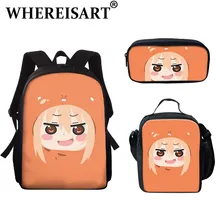 

WHEREISART Fashionable Anime Himouto! Umaru-chan 3pcs/Set Backpack School Satchel Delicated Umaru Zipper Lunch Pencil Packets