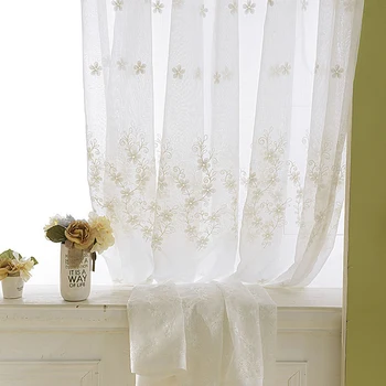 

European White Embroidery Cotton Peach Tulle Curtains For Living Room Kitchen Valance Sheer Window Bedroom Balcony